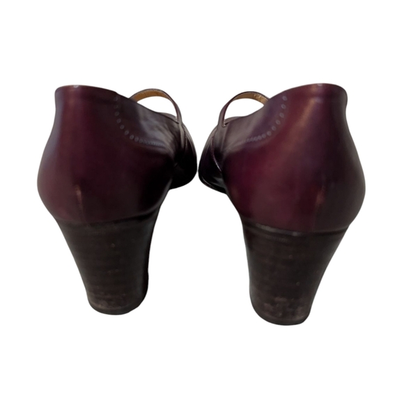Vintage Salvatore Ferragamo Oxford Mary Janes Oxblood Leather Heels 9 Academia - Picture 11 of 11